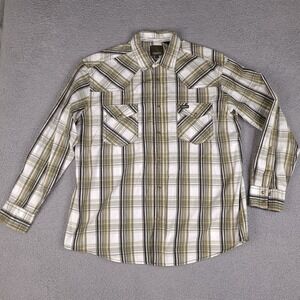 Cowboy Hardware Shirt Mens XL White Plaid Pearl Snap Western Button Cotton